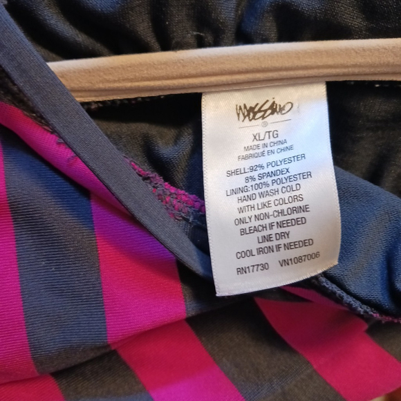 Mossimo Women's XL Hot Pink Gray Striped Tankini Top Strapless/Halter Magenta - Picture 4 of 5